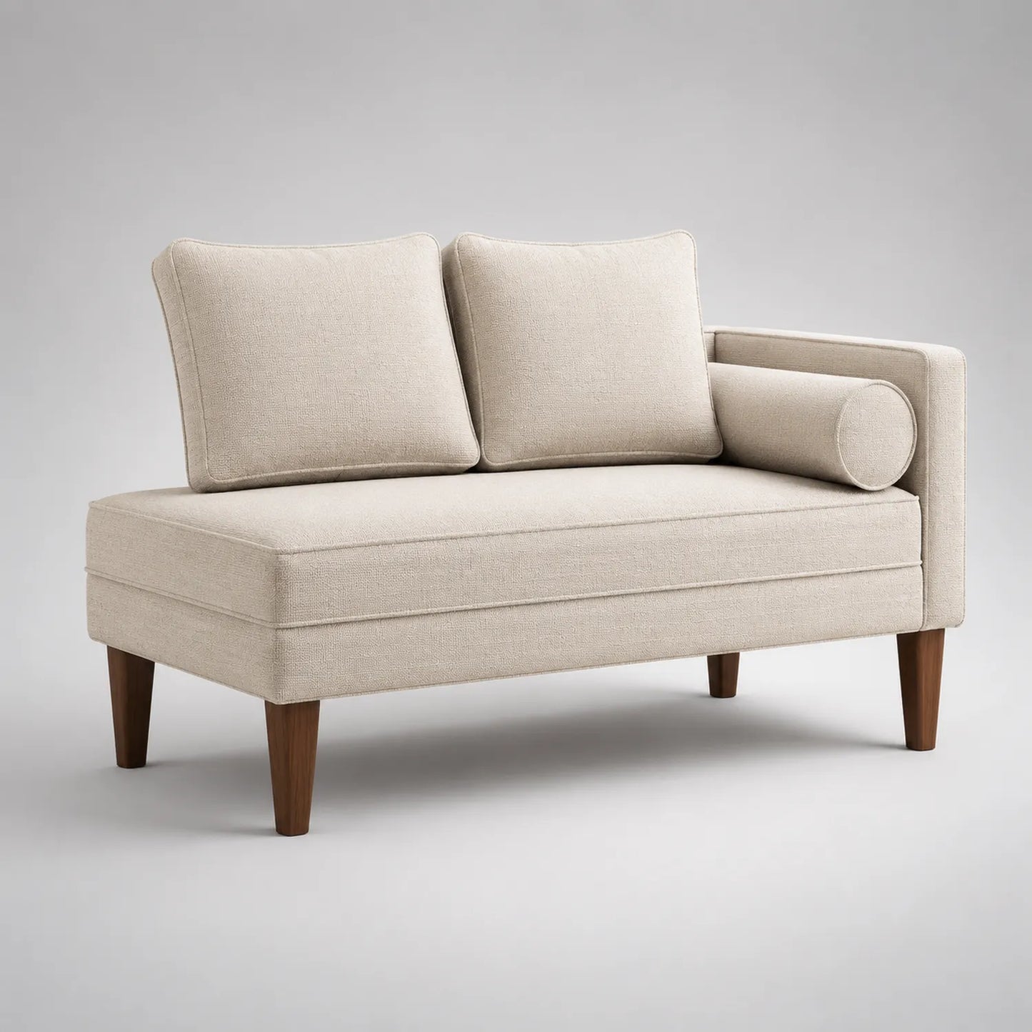 Chaiselongue aus Leinen mit Holzbeinen Beige
