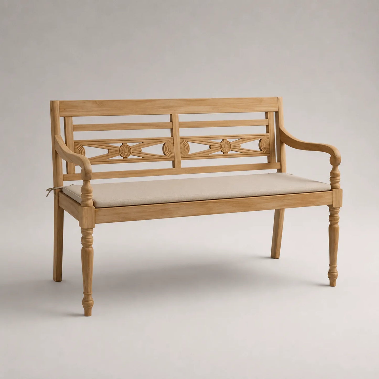Teakholzbank mit Polyesterkissen Beige 120cm