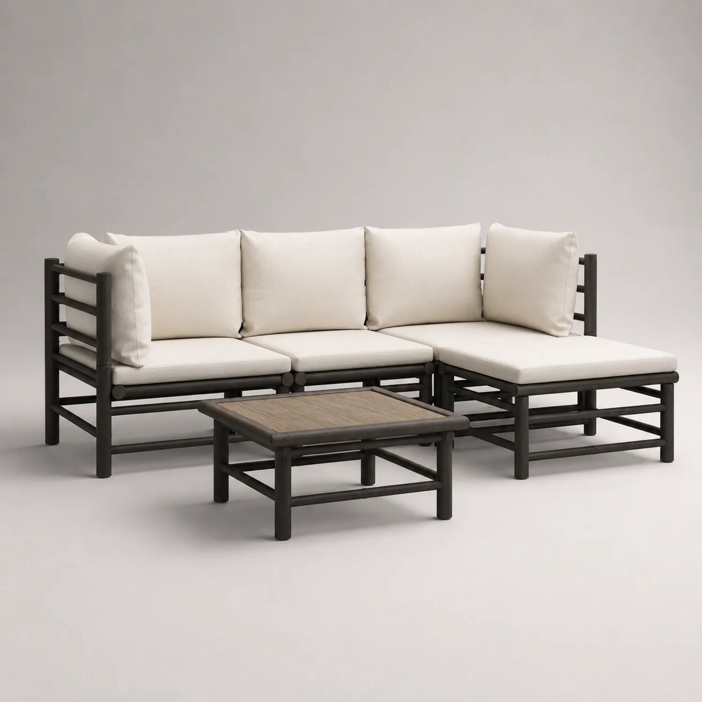Gartensofa-Set mit Tisch, Aluminiumrahmen, HPL Tischplatte, Polyester Kissen, Beige