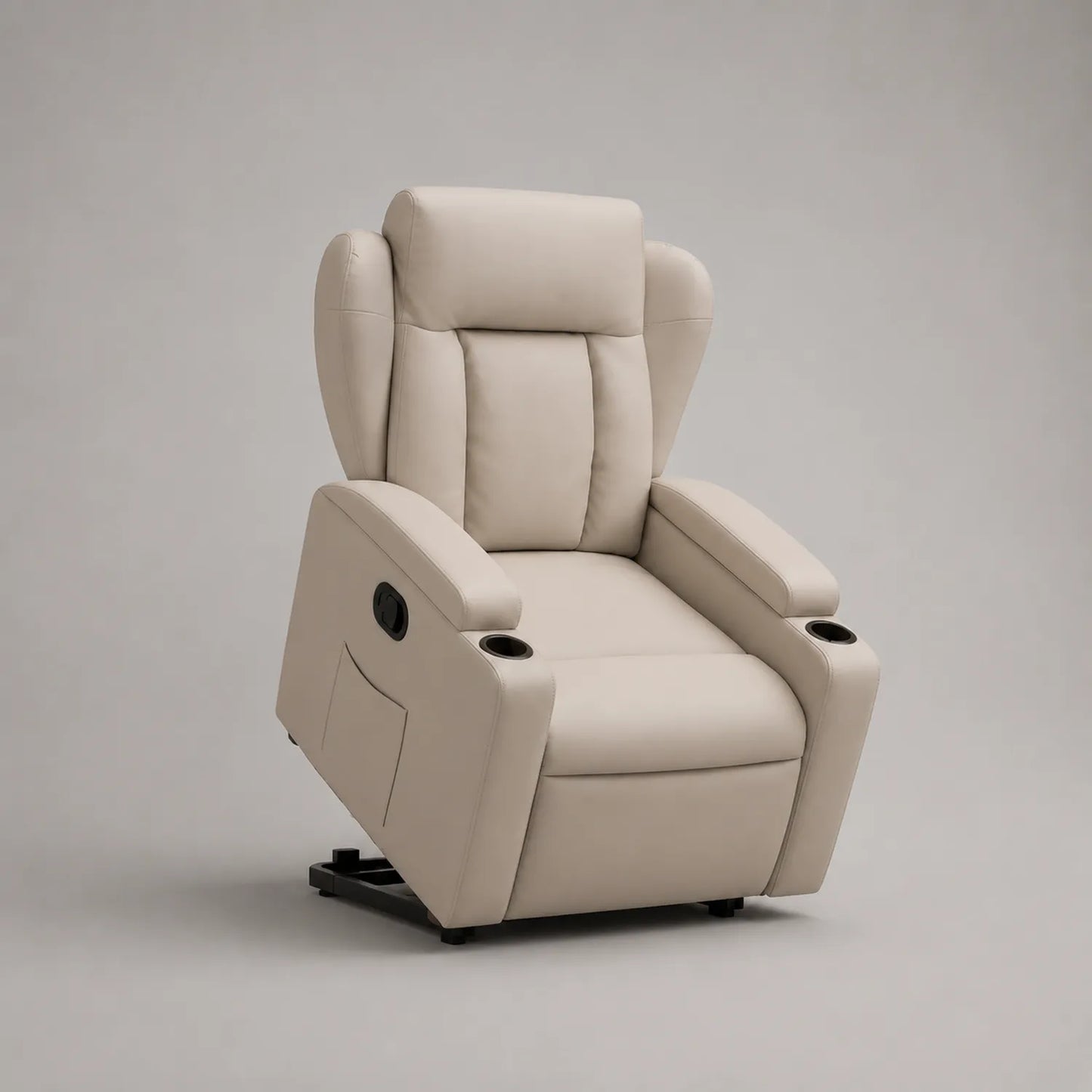 Recliner Sessel Kunstleder Beige mit Liegefunktion und Becherhalter