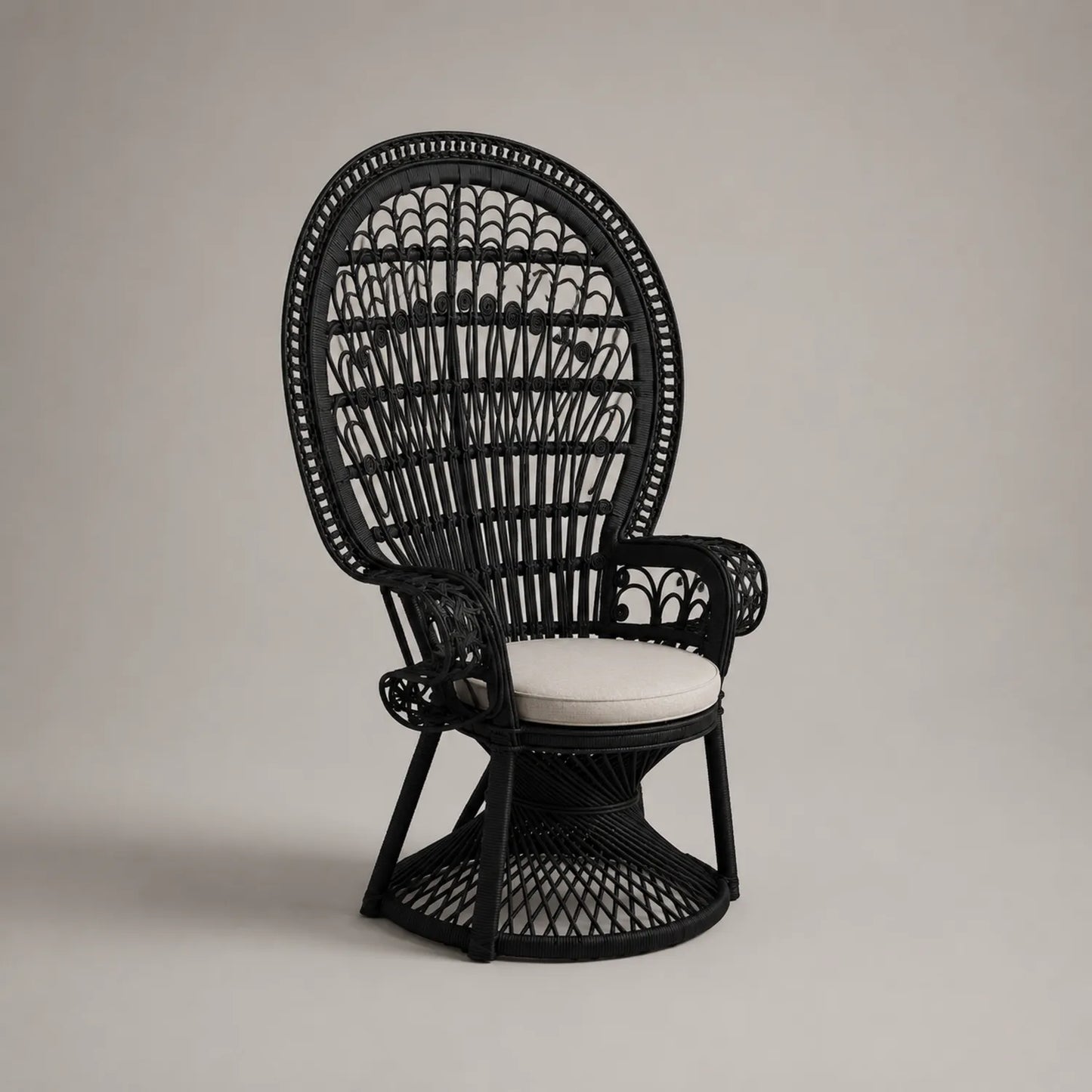 Rattan Sessel mit Baumwolle-Polyester Kissen Schwarz 120cm