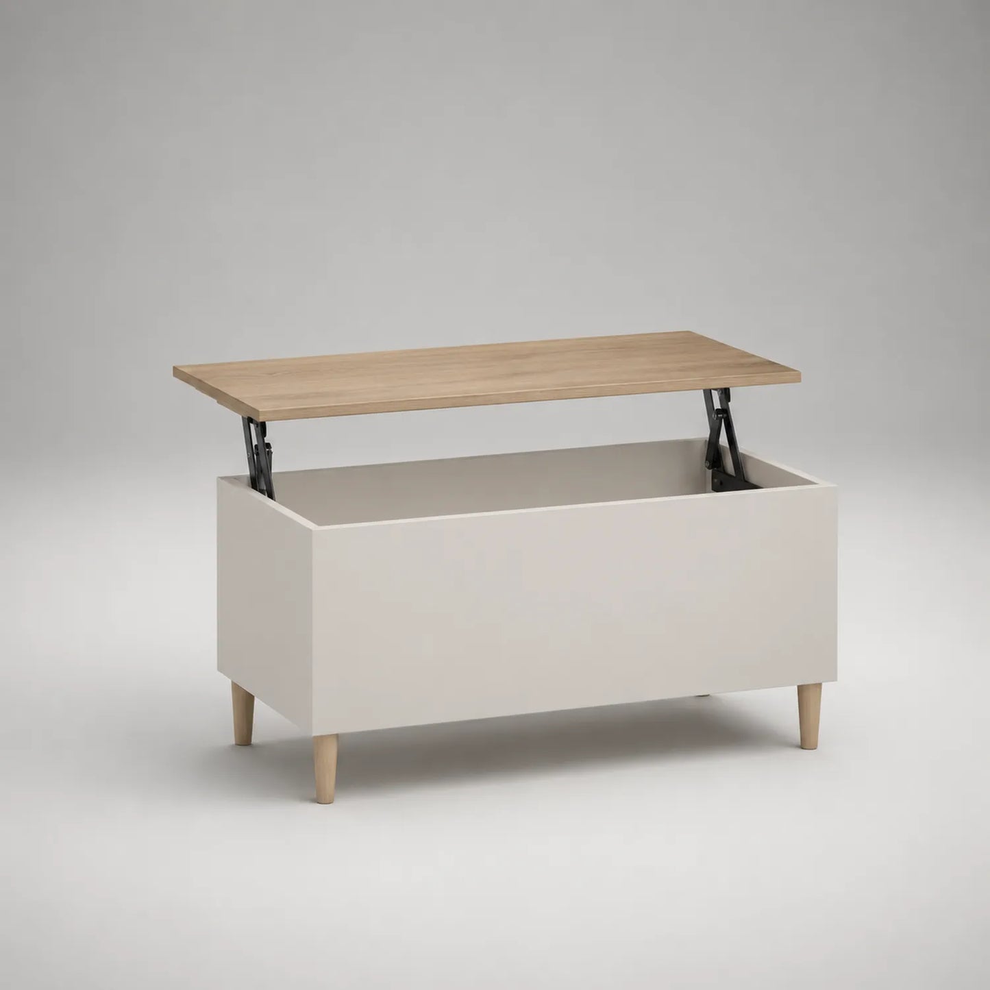 Beiger Holztisch mit Hebemechanismus, 100x50x40 cm