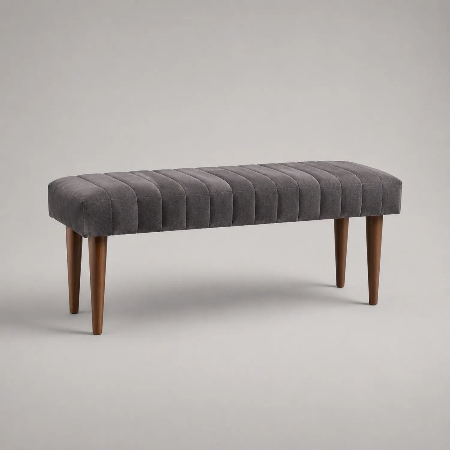 Bank mit Holzbeinen und Polsterung aus Polyestergewebe Grau 120x40x45 cm