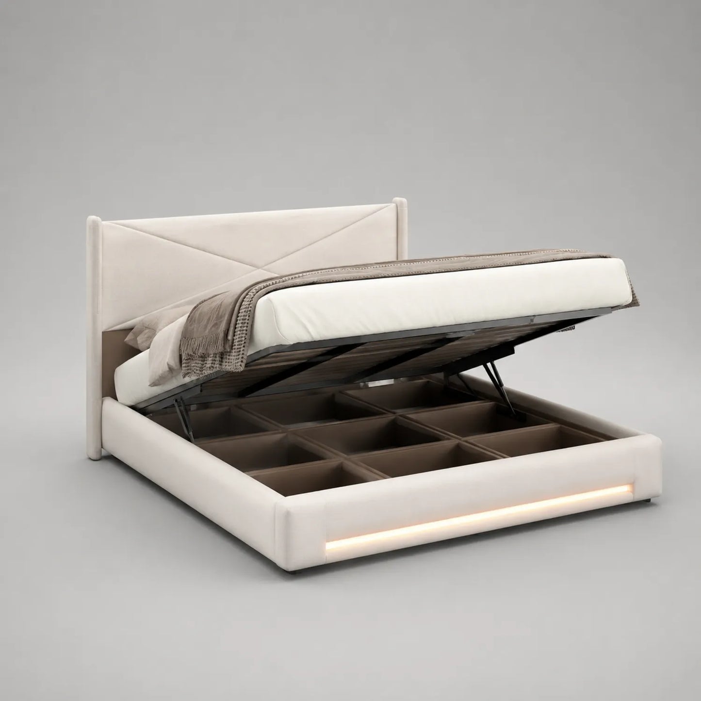 Polsterbett mit Stauraum und Hebemechanismus 200x160 cm Velours Hellbeige