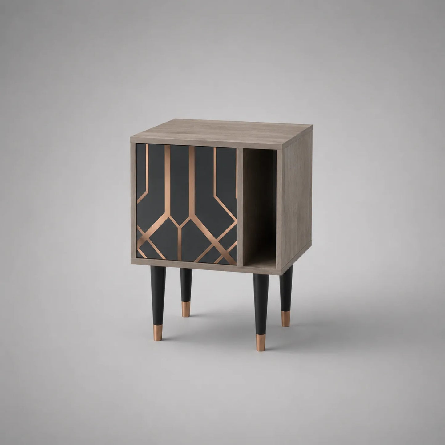 Holz Nachttisch mit Schwarz-Gold Muster 40x35x55 cm