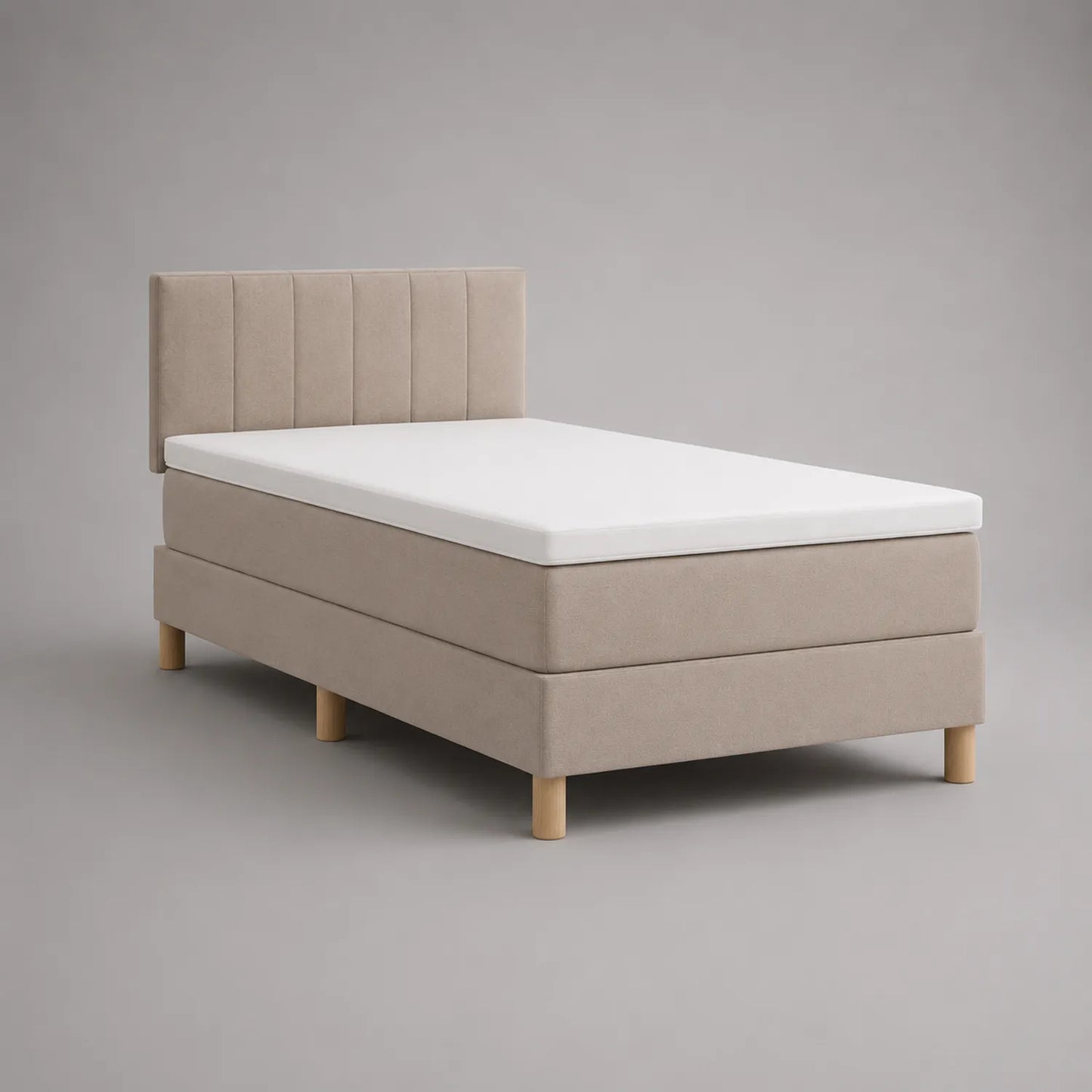 Einzelbett 90x200 cm Stoff Beige mit Holzfüßen