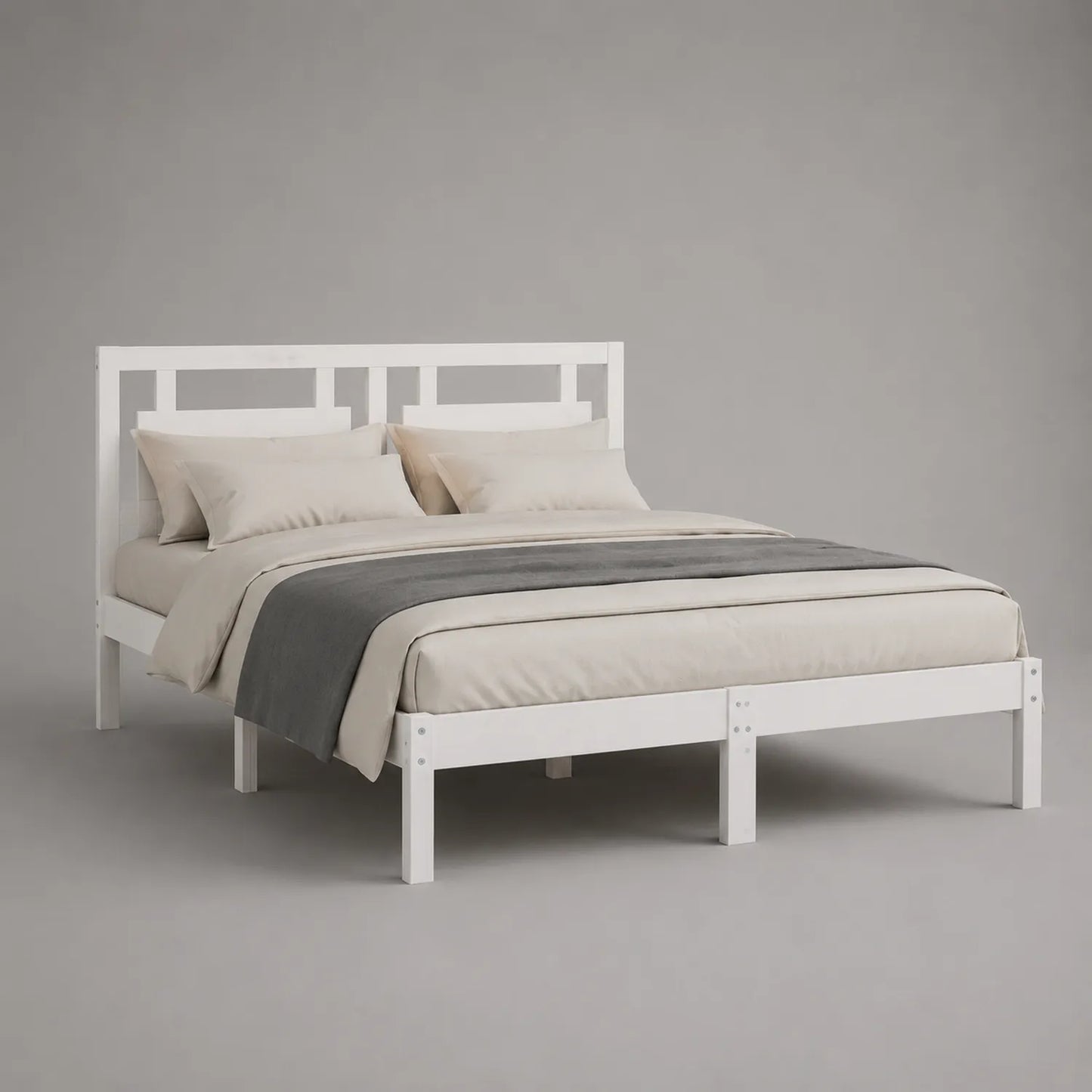 Holzbett 200x180 cm mit Matratze und Kissen