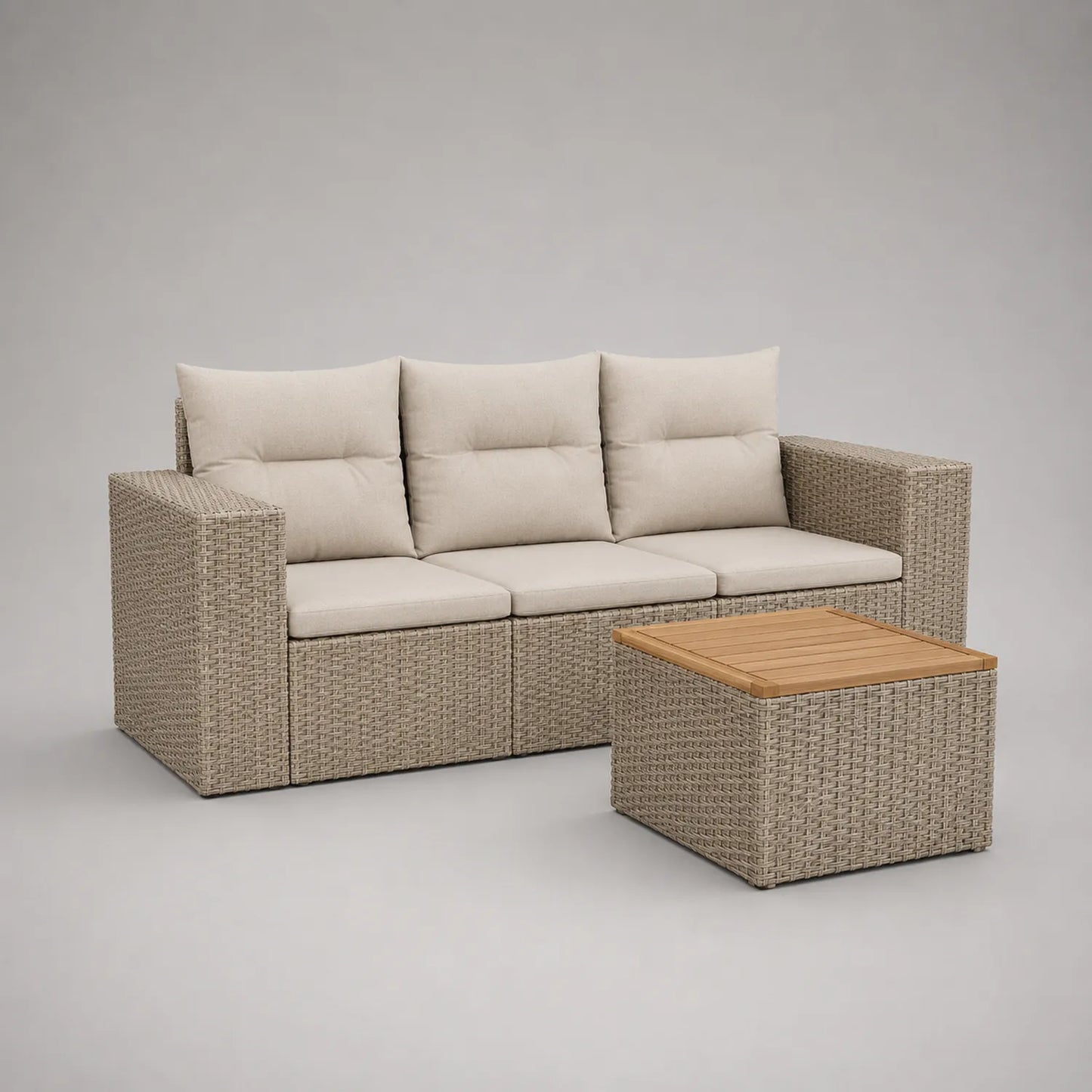 Gartensofa-Set aus Holz und PE-Rattan mit Kissen