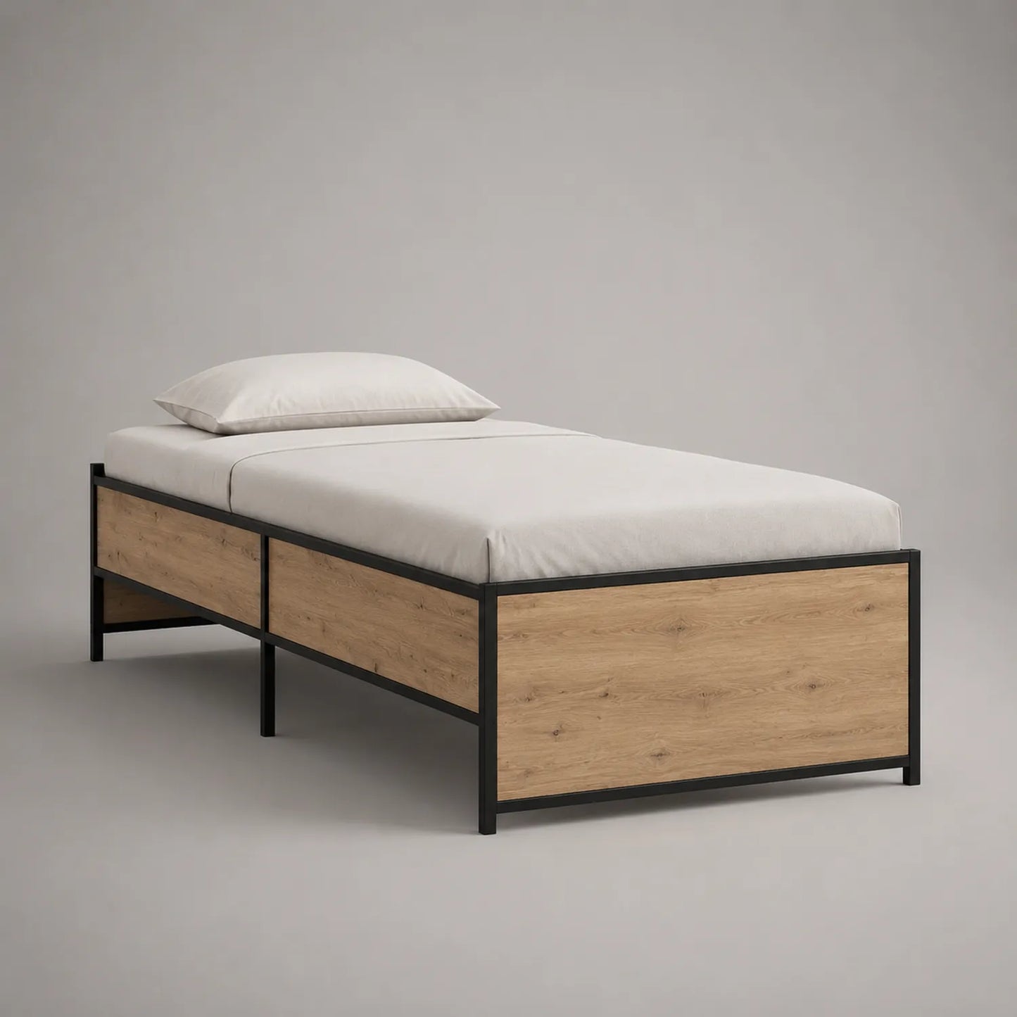 Einzelbett Metallrahmen Eiche Schwarz 200x90cm