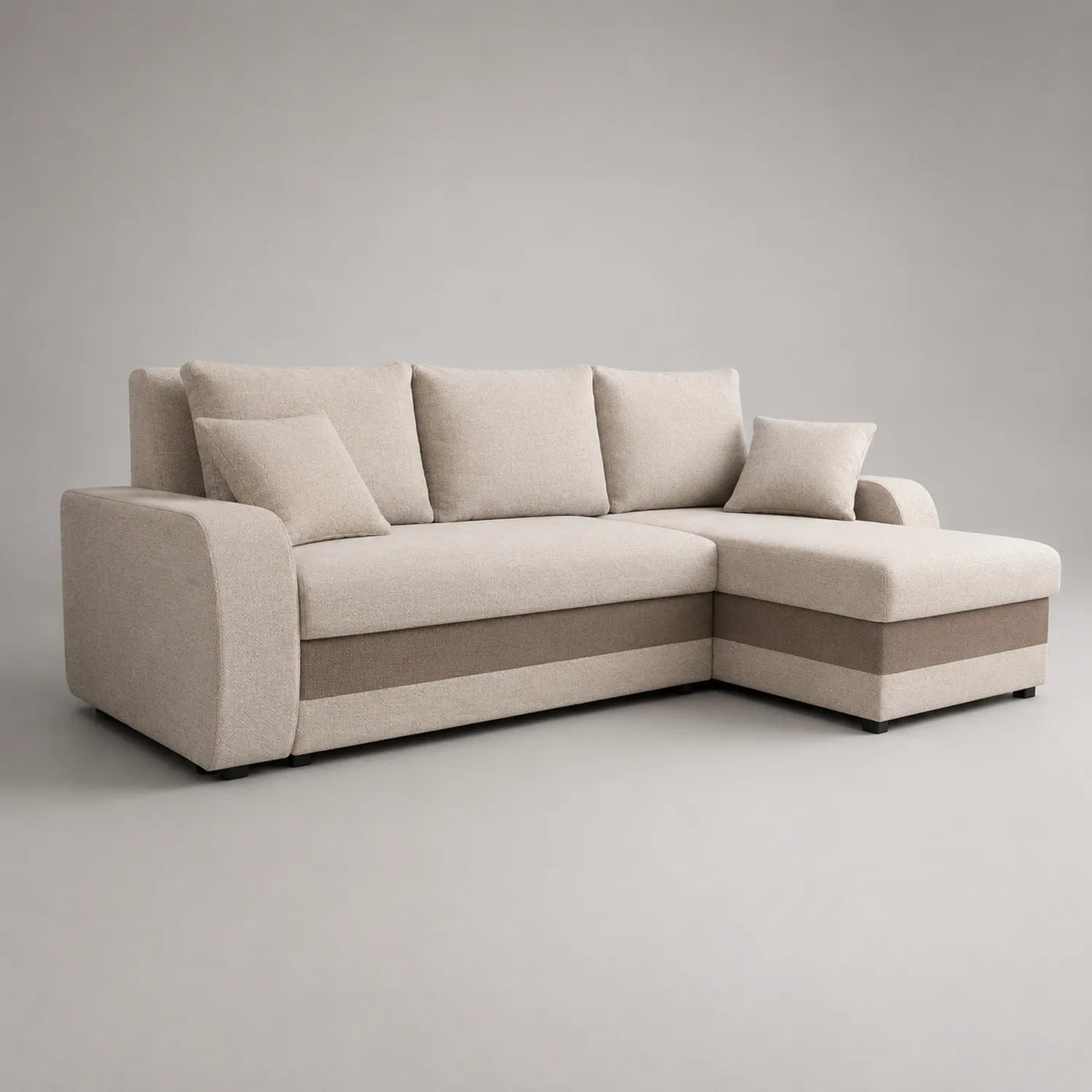 Ecksofa mit Ottomane aus Polyester Beige/Braun