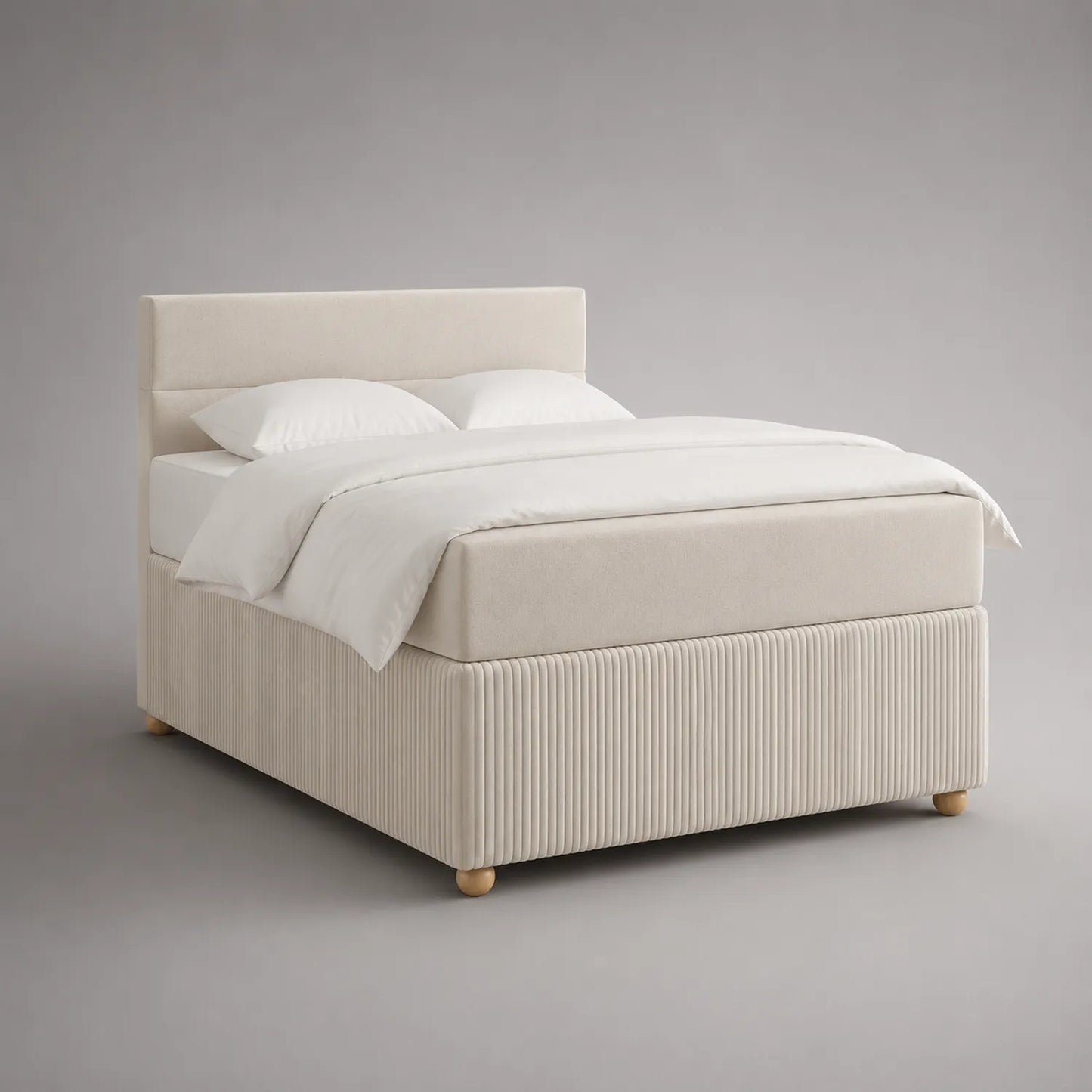 Stoff Doppelbett 200x180 cm Beige mit Holzfüßen