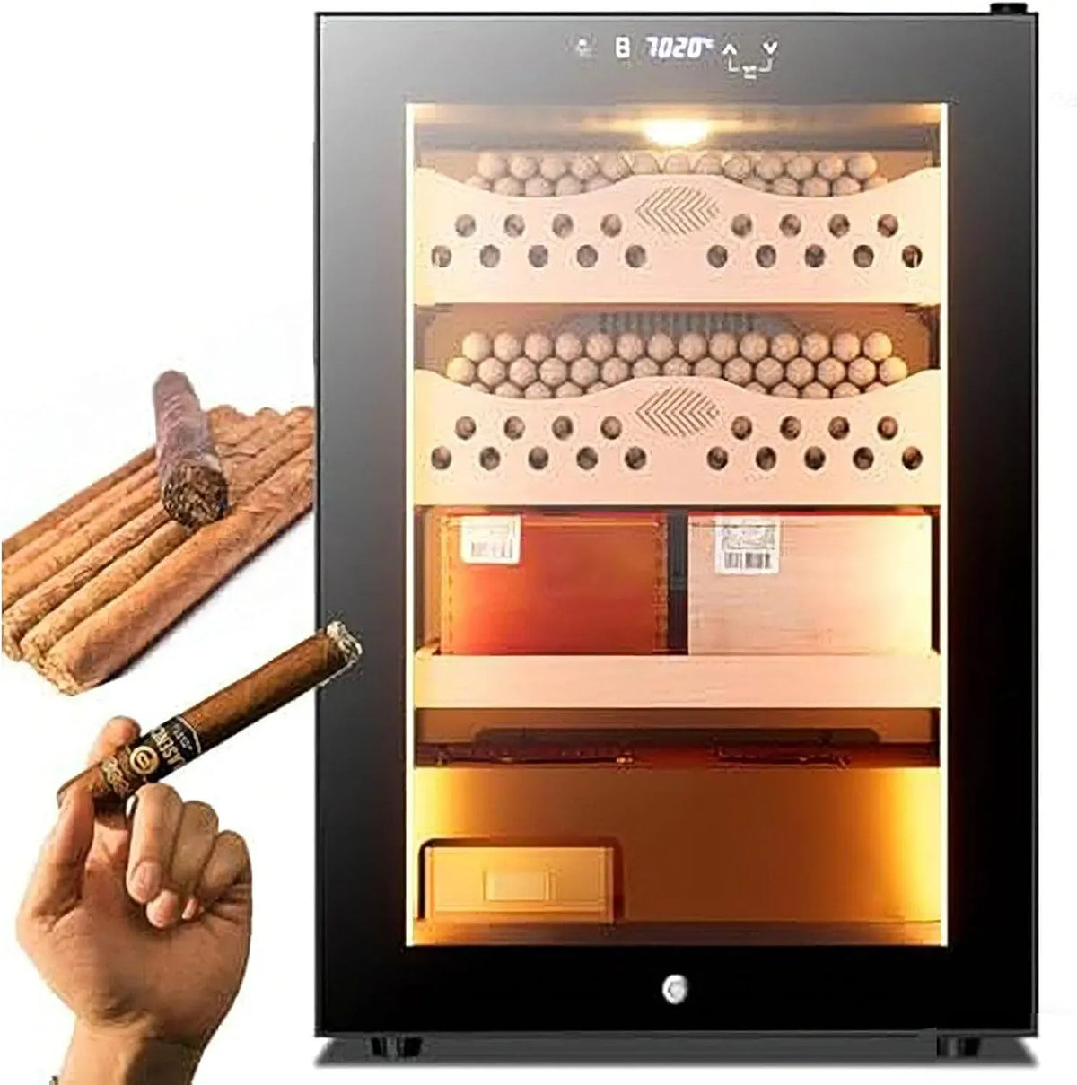 Zigarren-Humidor-Schrank, Zigarren-Klimaschrank, 43X48X51 cm, 50 L, Touch-Bedienung, 300 Stück