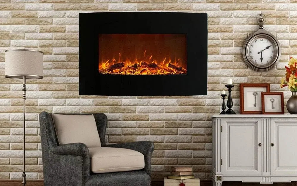 90zm Wandkamin, Kaminofen, Heizung, elektrischer Kamin, 2000 W, Wärmefunktion, Schwarz, ElektroKamin