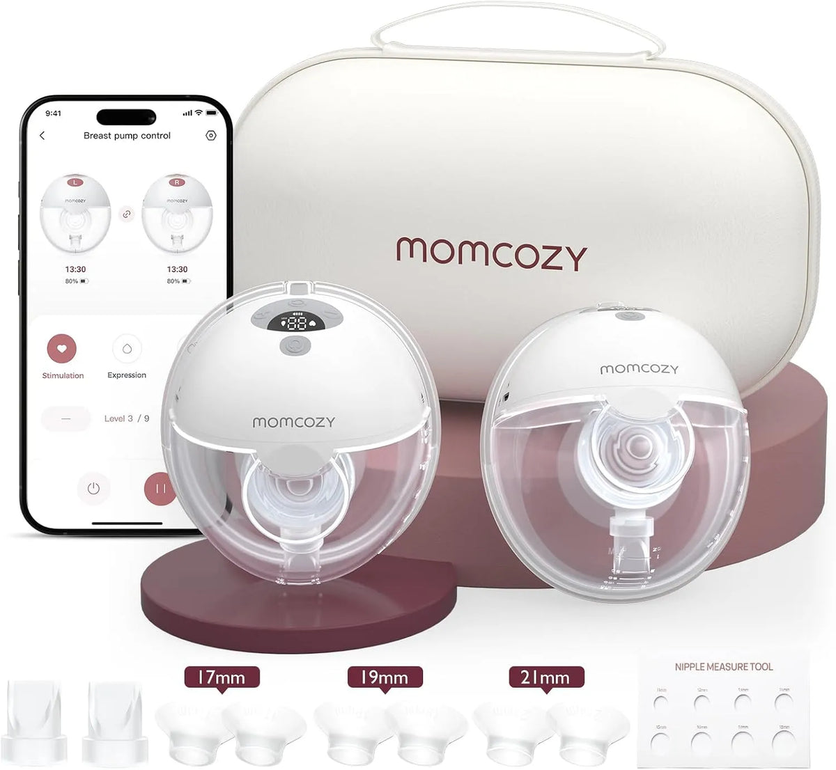 Milchpumpe, elektrische Stillpumpe, Momcozy M5Smart, tragbar, App, Grau, handsfree App-steuerbar 2 Pack Grau