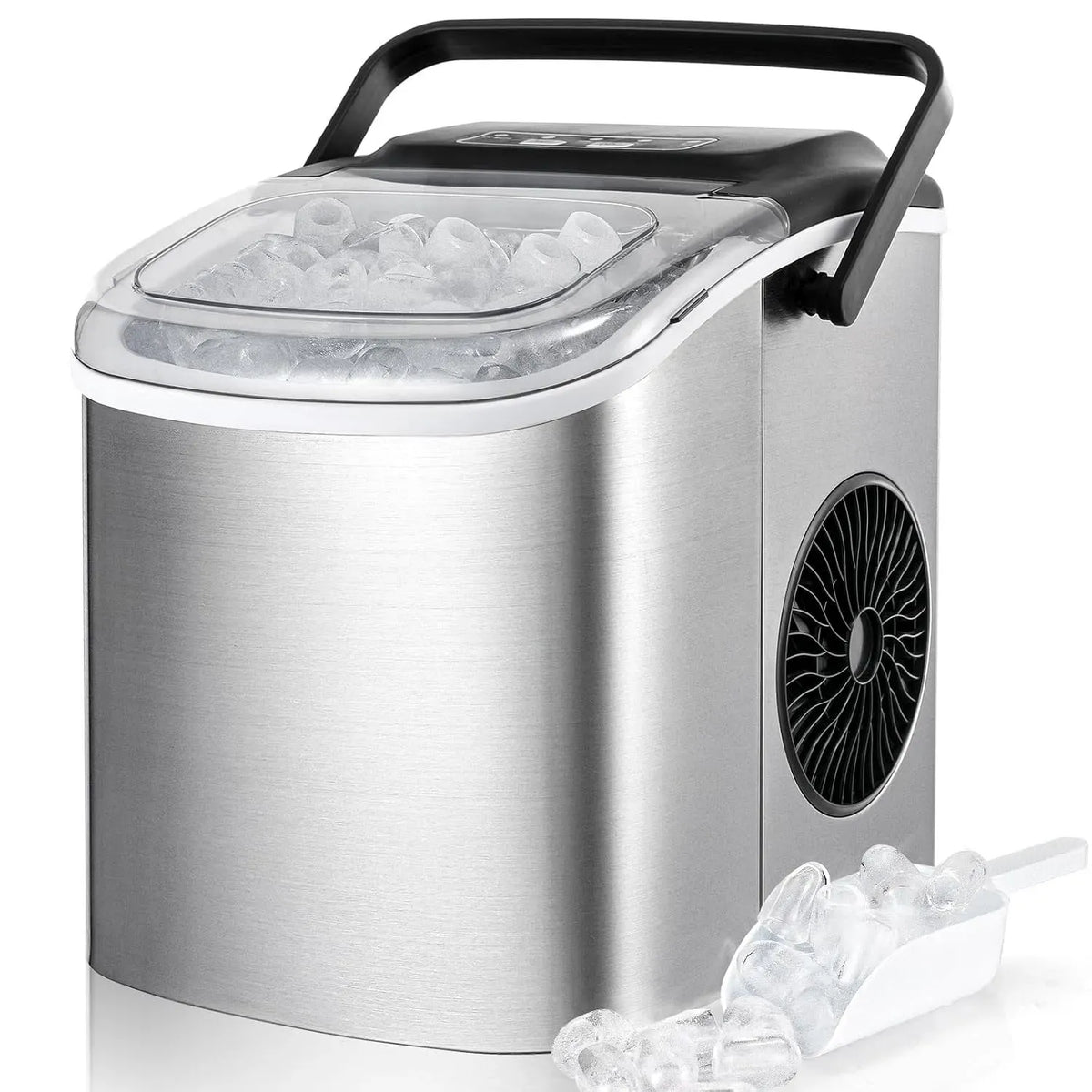 Eiswürfelmaschine 12kg/24h, Camping, 2 Größen wählbar, 8 Bullet-Eiswürfel in 6-8 Min, Camping & Party