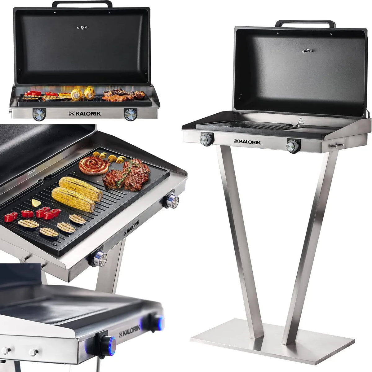 EBBQ 1002 Elektrogrill, Balkongrill, Thermometer, Standgrill, 1002 L, 2 Kochzonen, 2500 W, Edelstahl, Schwarz