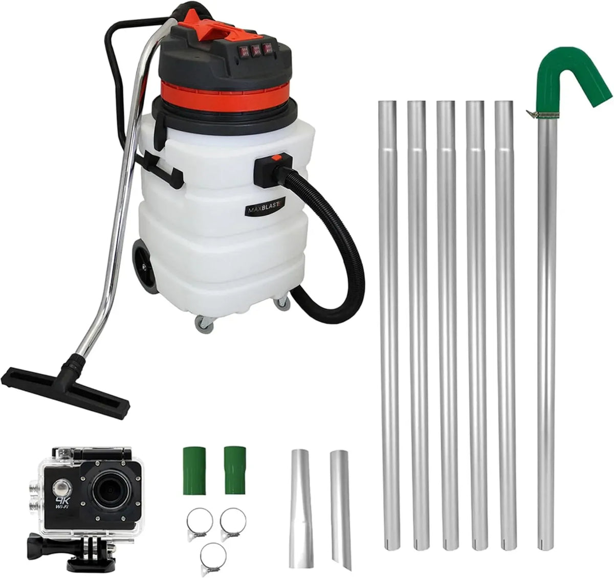 Staubsauger 170Grad, 90 L, 3000 W, Android OS, 4K UHD, 4K Kamera 4x Zoom Weitwinkel Echtzeit Inspektion, 1,2-7,5m Rohrreinigung Reichweite, 7,5 m