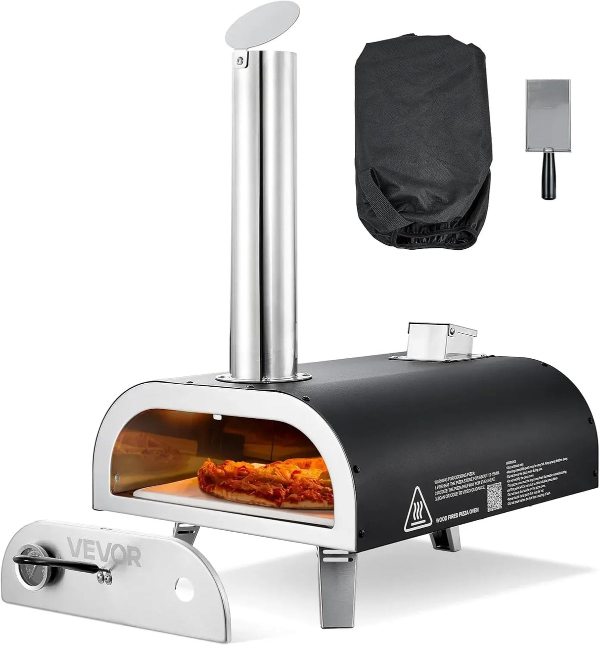 VEVOR Elektrischer Pizzaofen, 12 Zoll, tragbar, Outdoor, Camping, Silber, tragbarer Pizzamaker für Garten Camping, 540 °C