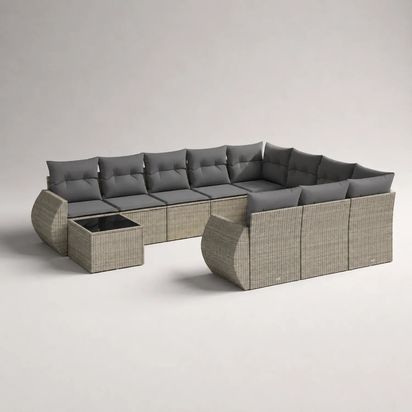Rattan Ecksofa Set mit Tisch Aluminium Grau Beige
