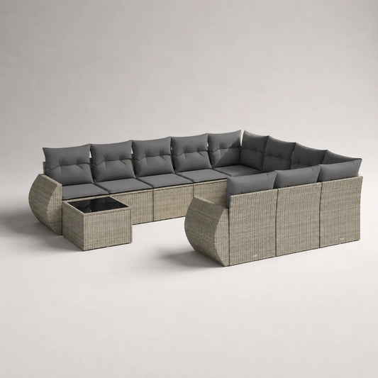 Rattan Ecksofa Set mit Tisch Aluminium Grau Beige