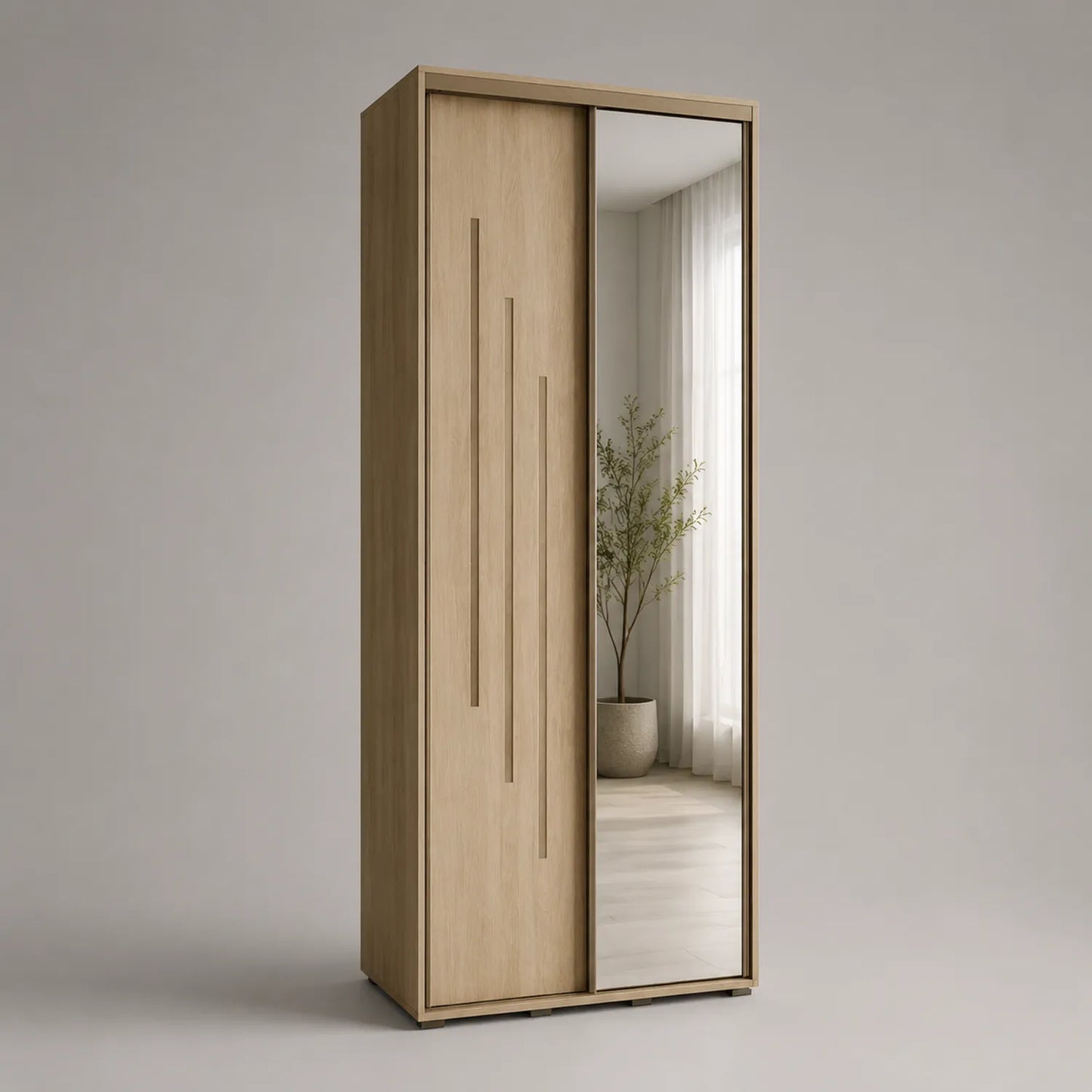 Kleiderschrank mit Schiebetüren Spiegel Eiche Holz 200cm