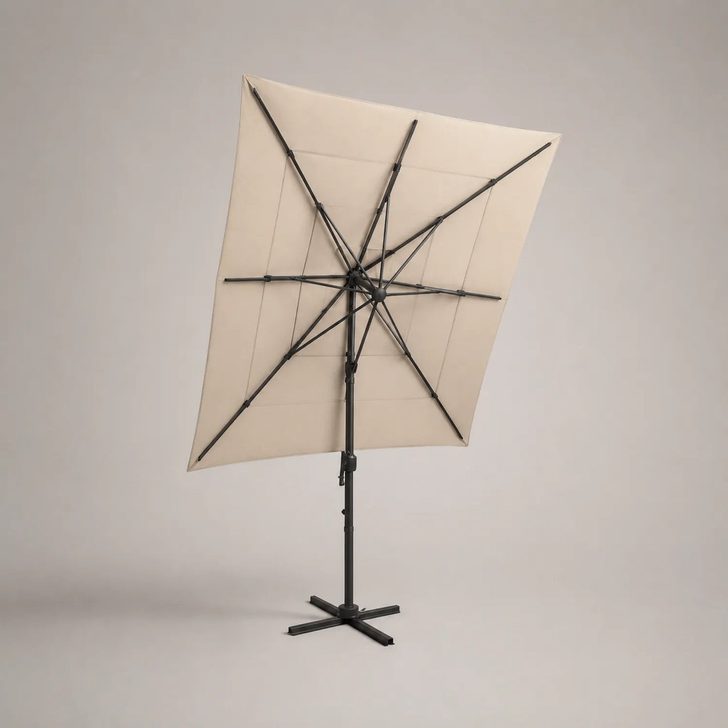 Rechteckiger Gartensonnenschirm 200x300 cm Polyester Creme mit höhenverstellbarem Metallmast