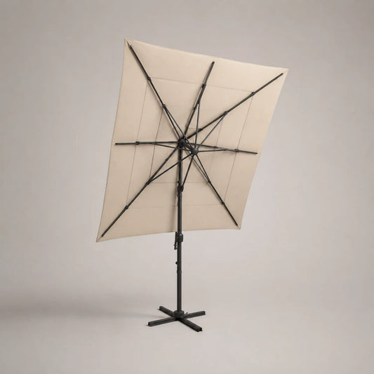 Rechteckiger Gartensonnenschirm 200x300 cm Polyester Creme mit höhenverstellbarem Metallmast