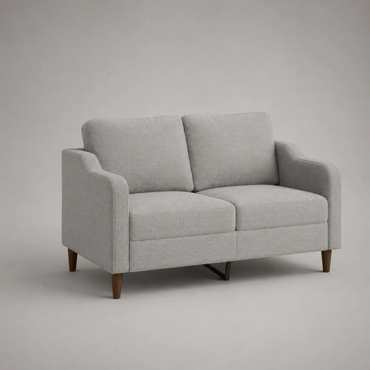 Stoff Zweisitzer Sofa mit Holzbeinen in Grau