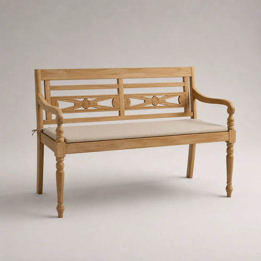Teakholzbank mit Polyesterkissen Beige 120cm