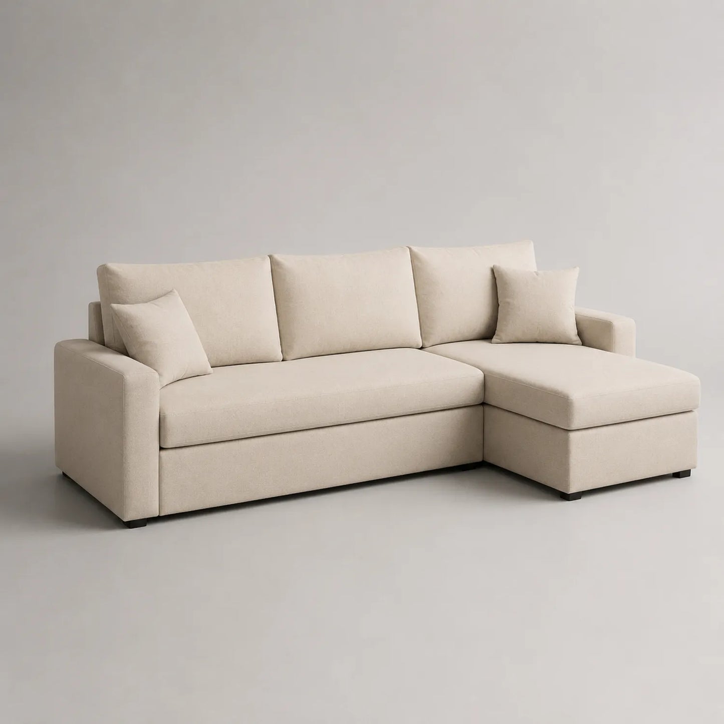 Ecksofa mit Ottomane Holzrahmen Beige