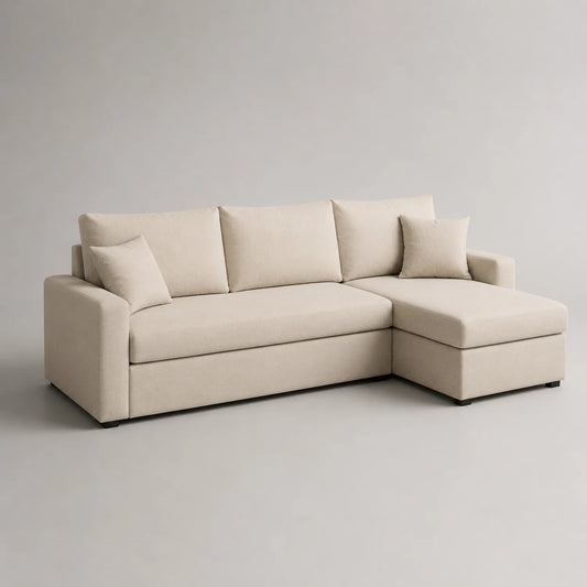 Ecksofa mit Ottomane Holzrahmen Beige