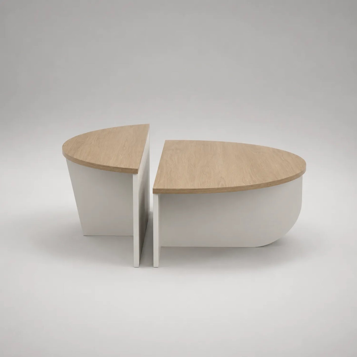 Halbrundes Couchtisch-Set aus MDF und Eichenfurnier Weiß