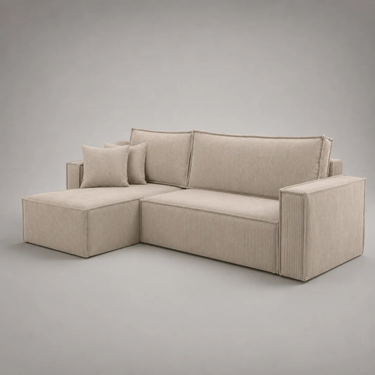 Ecksofa aus Kordgewebe Beige 250x160 cm