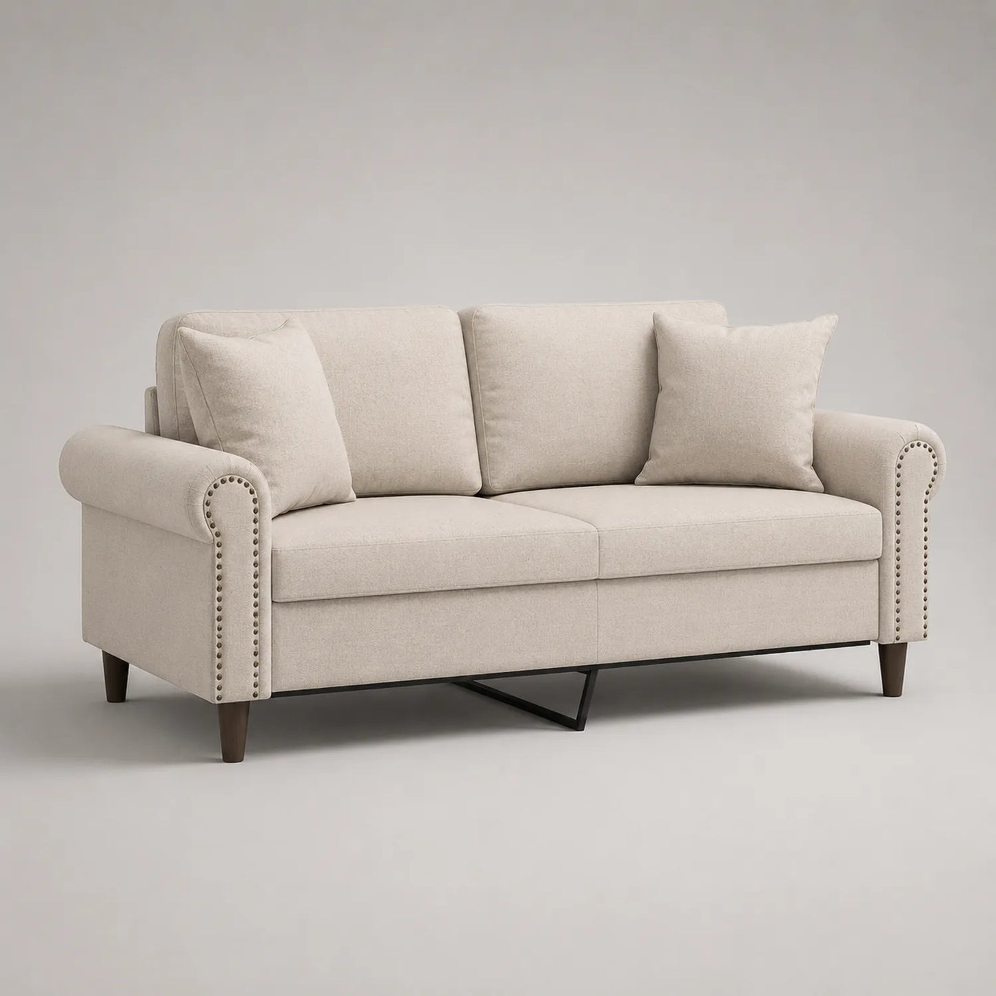 3-Sitzer Sofa Leinenmischung mit Holzbeinen und Polstern