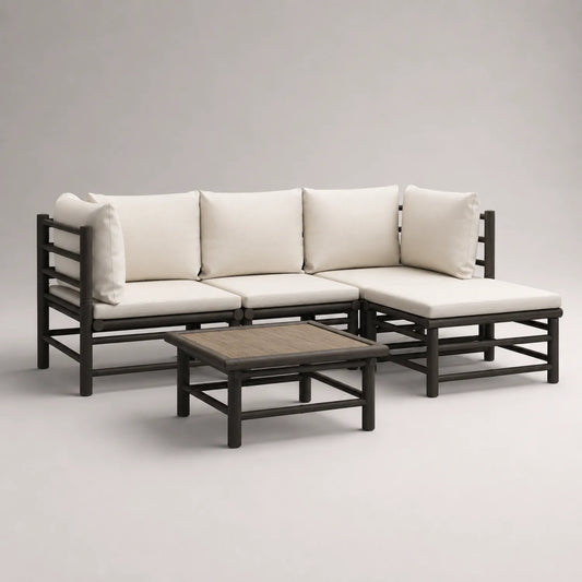 Gartensofa-Set mit Tisch, Aluminiumrahmen, HPL Tischplatte, Polyester Kissen, Beige