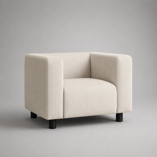 Cord Sessel Beige mit Schaumstofffüllung und Holzrahmen
