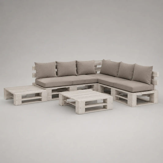 Holz Palettensofa-Set mit Kissen 5-teilig Beige