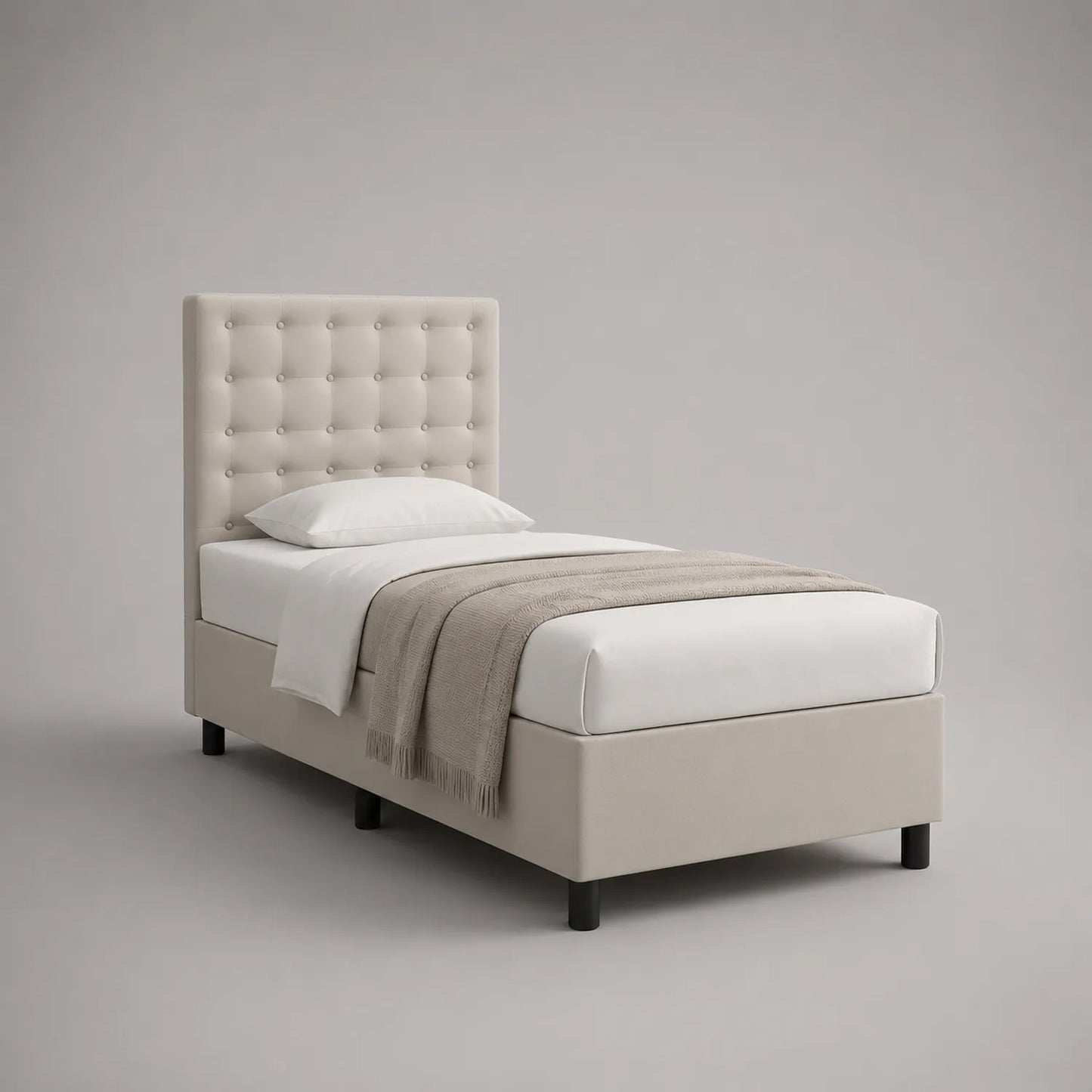 Boxspringbett Einzelbett Holzbeine Beige 200x90 cm