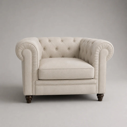 Polstersessel Leinen Holzbeine Beige