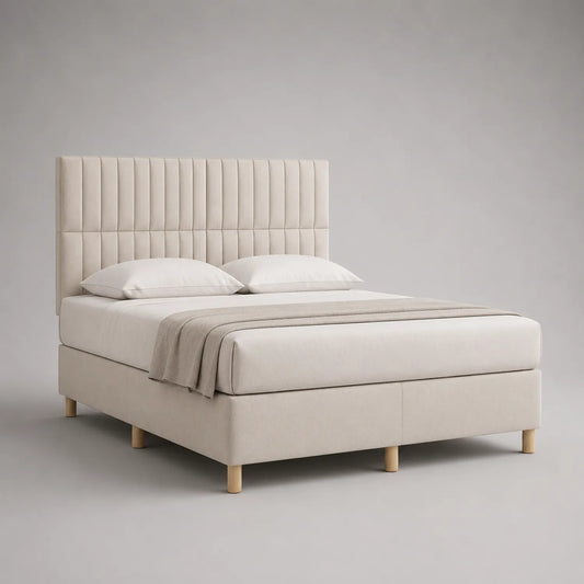 Stoff Doppelbett mit Kopfteil 200x160 cm Beige