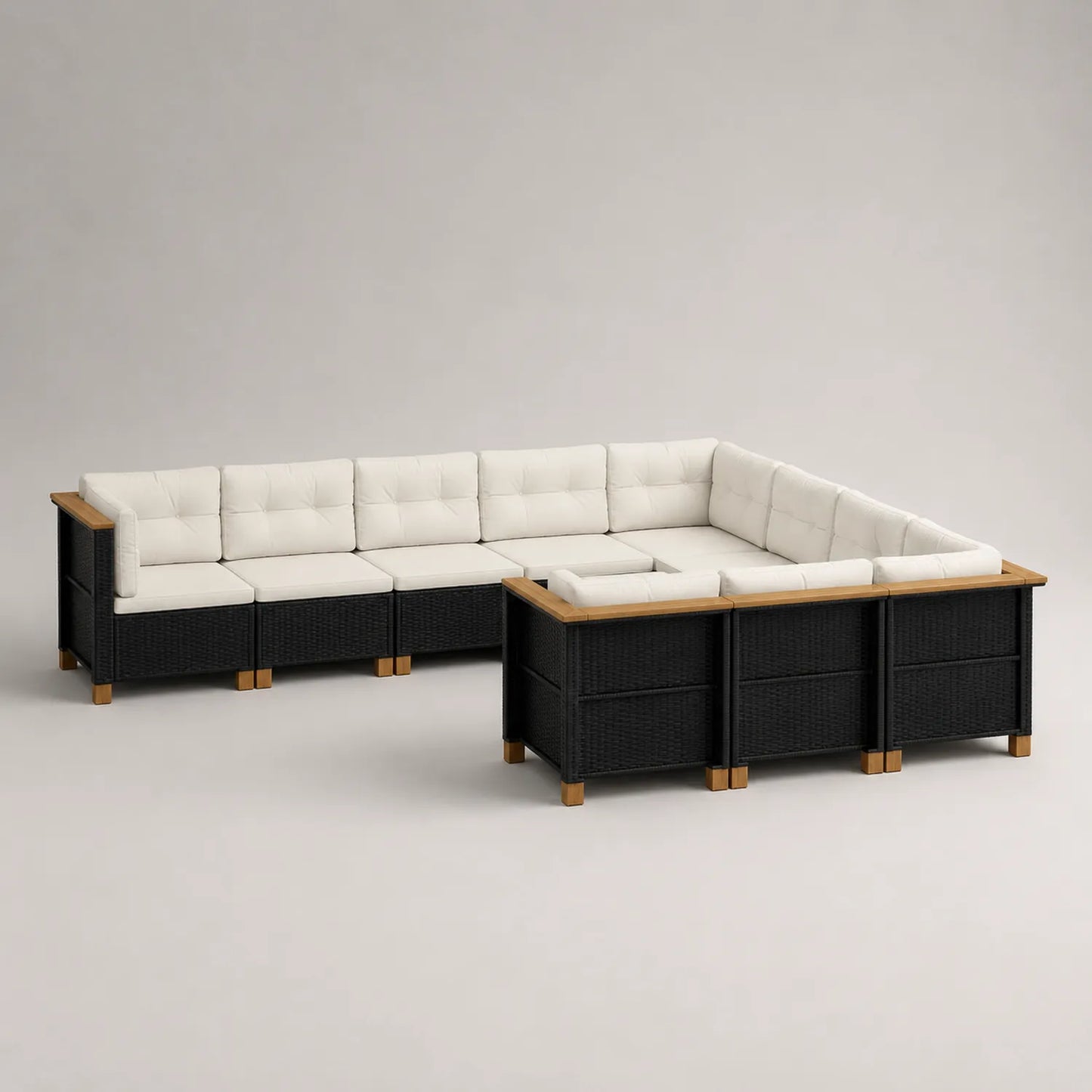 Rattan Garten Ecksofa Set mit Polyesterkissen und Stahlrahmen