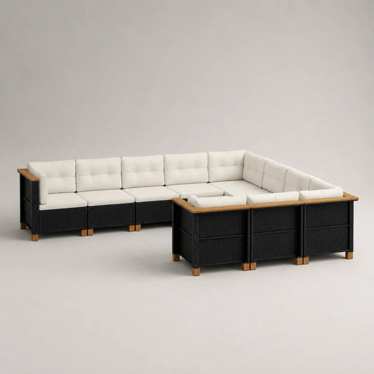Rattan Garten Ecksofa Set mit Polyesterkissen und Stahlrahmen