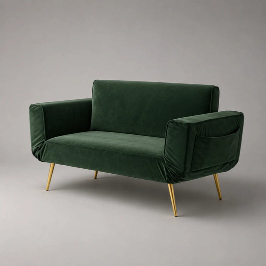 Zweisitzer Sofa Samt Dunkelgrün Metallbeine