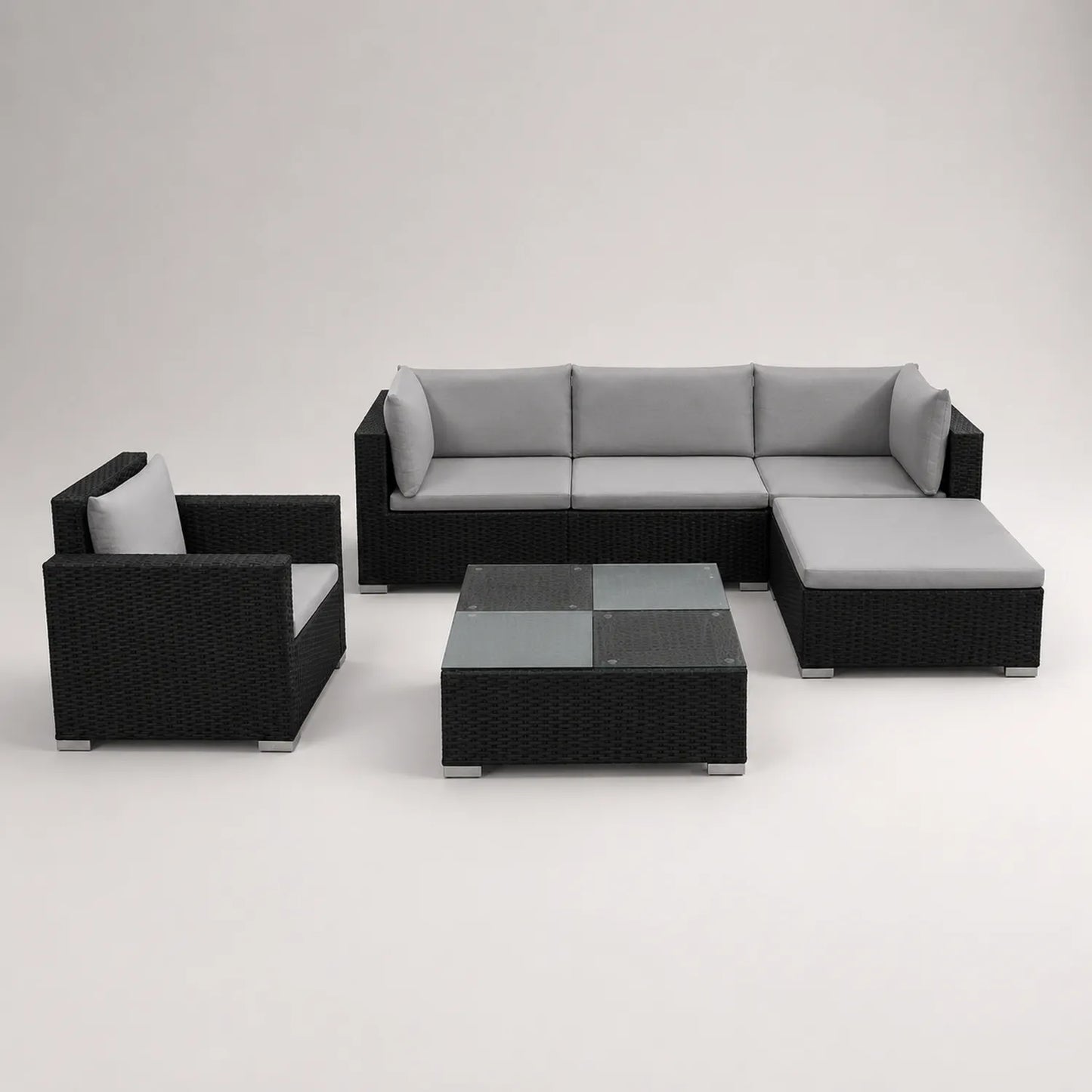 Polyrattan Gartenmöbel Set Schwarz mit Grauen Kissen