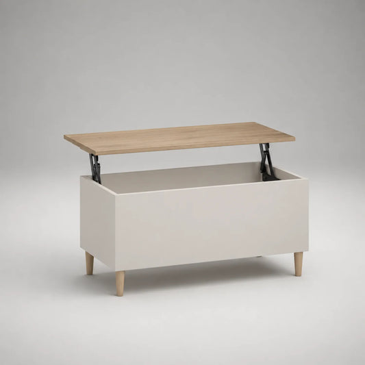 Beiger Holztisch mit Hebemechanismus, 100x50x40 cm
