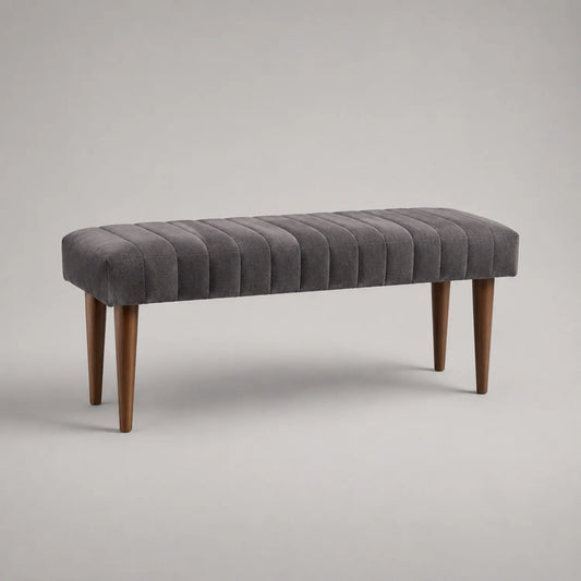 Bank mit Holzbeinen und Polsterung aus Polyestergewebe Grau 120x40x45 cm