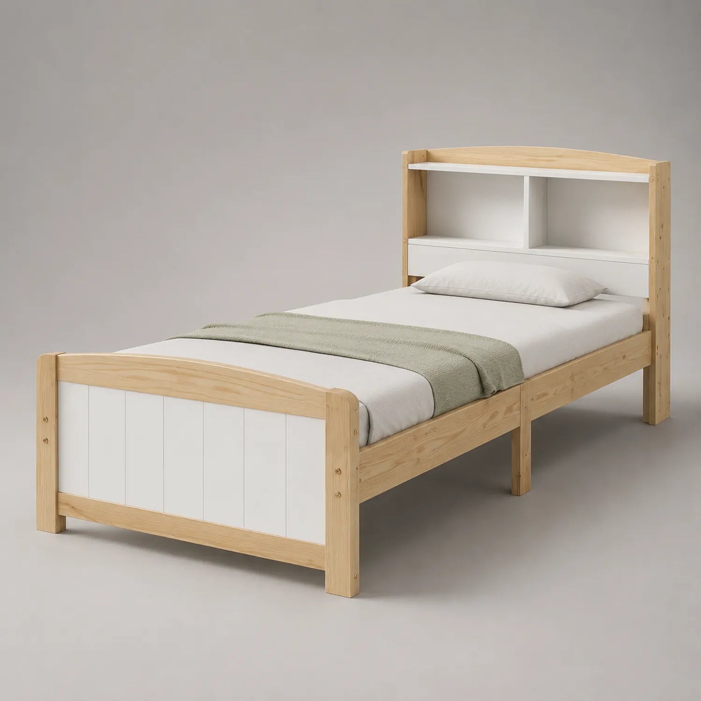 Einzelbett mit Regal Kiefernholz Weiß 200x90cm