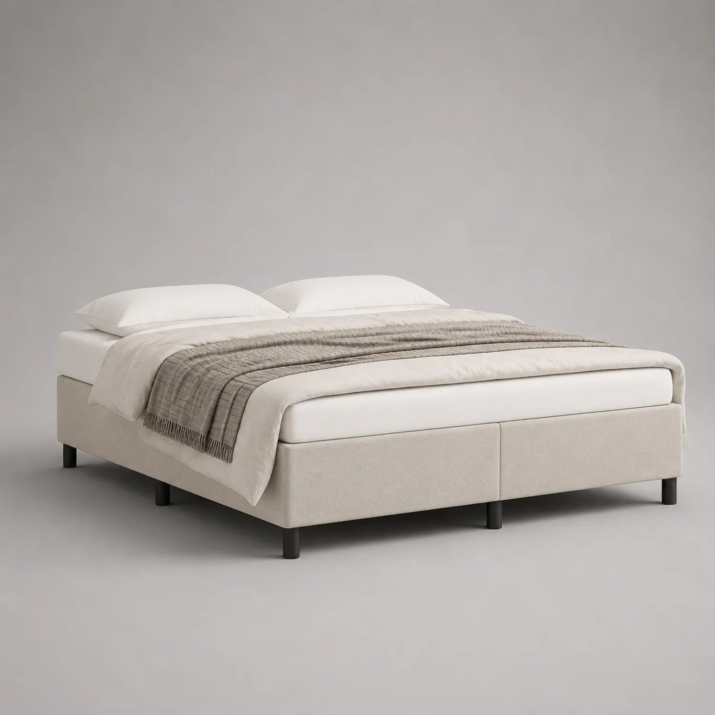 Stoffbett 180x200 cm mit Holzfüßen in Beige