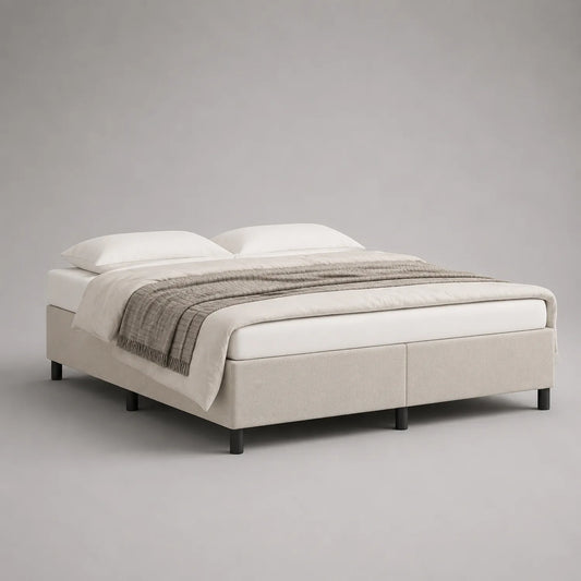 Stoffbett 180x200 cm mit Holzfüßen in Beige