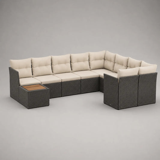 Rattan Ecksofa-Set mit Kissen Cremefarben/Anthrazit